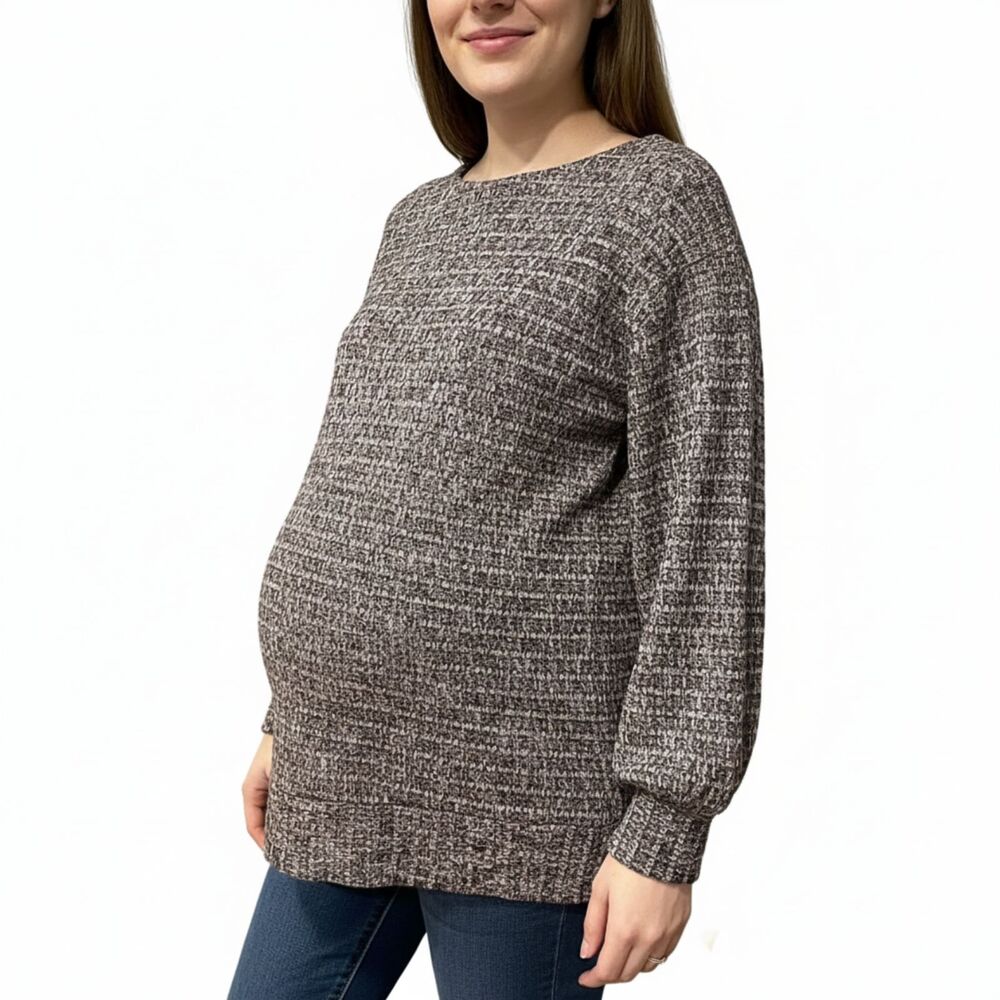 Motherhood Maternity Ribbed Knit Heather Grey Long Sleeve Balloon Sleeve Top Sm - Picture 2 of 8